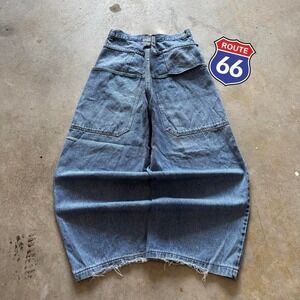 Baggy Big Pocket Route 66 Wide Leg Jnco Styl Denim Rave Y2k Vintage Jeans 38